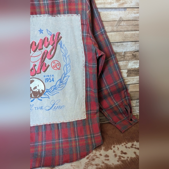 Johnny Cash I Walk The Line Upcycled Handcrafted Flannel Shirt - Picture 9 of 15